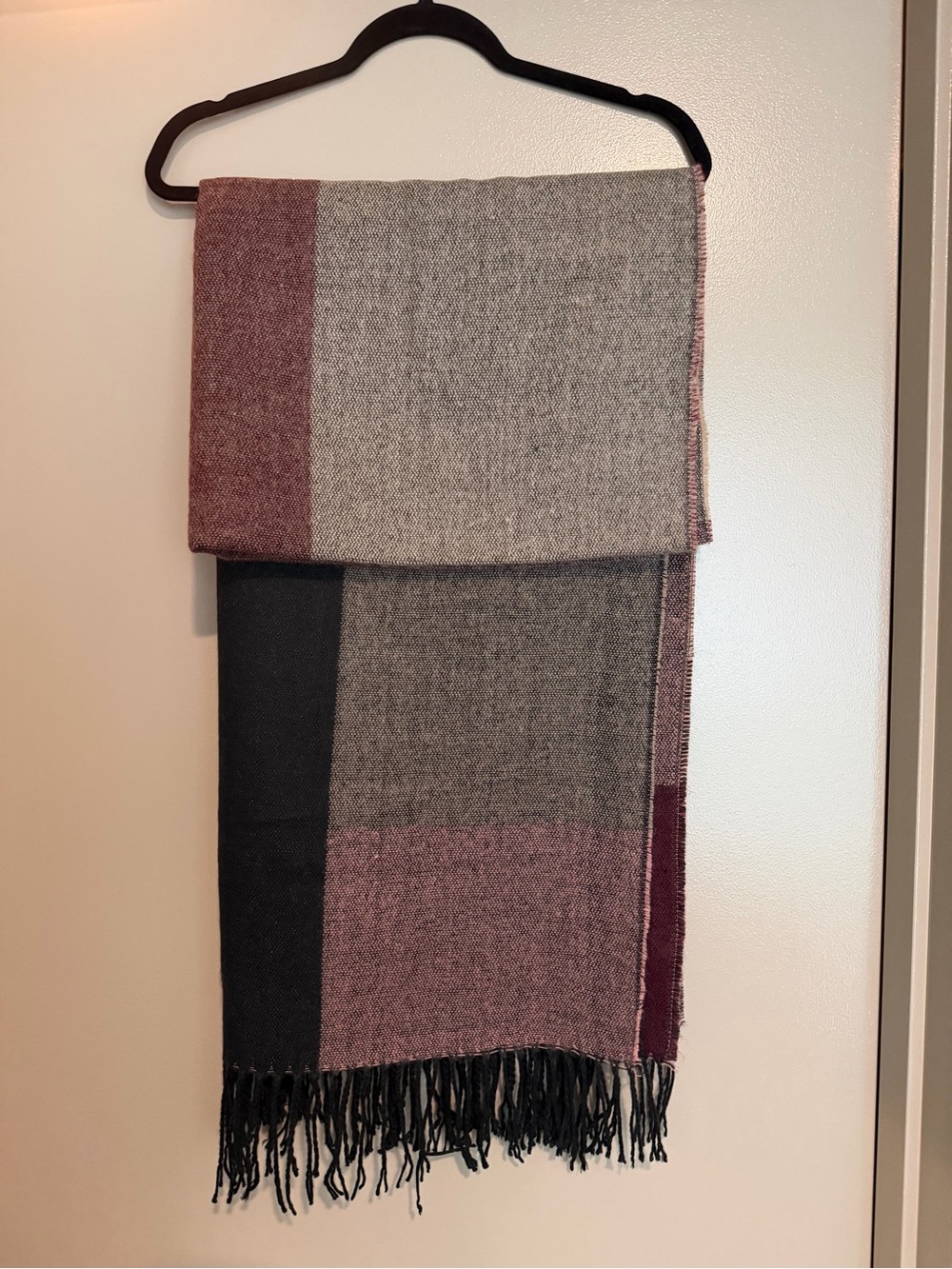 Cotton On Gray, Black & Burgundy Woven Fringe Scarf